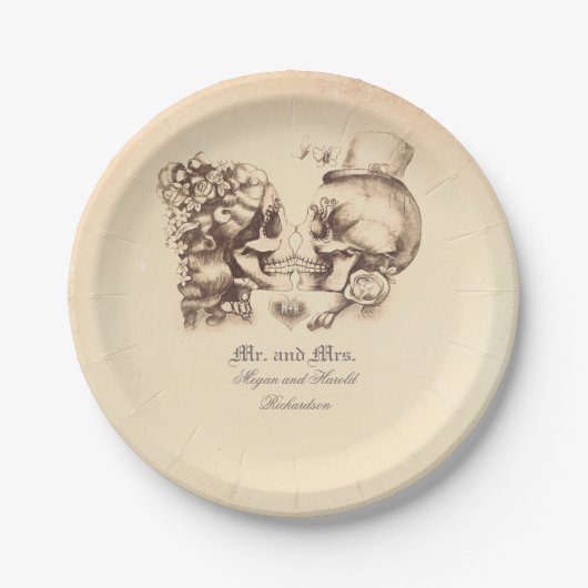 Skull Couple Gothic Wedding Old Pappteller (Vorderseite)