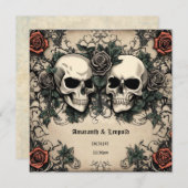 Skull Couple mit Rose Gothic Halloween Hochzeit Einladung (Vorne/Hinten)