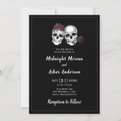 Skull Couple Roses Gothic Wedding Einladung (Vorderseite)