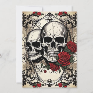 Skull Couple und Rose Gotische Elegance Hochzeit Einladung