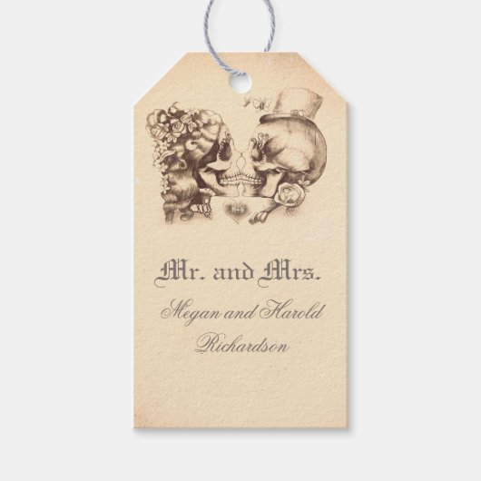 Skull Couple Vintage Alte Hochzeit Geschenkanhänger (Vorderseite)