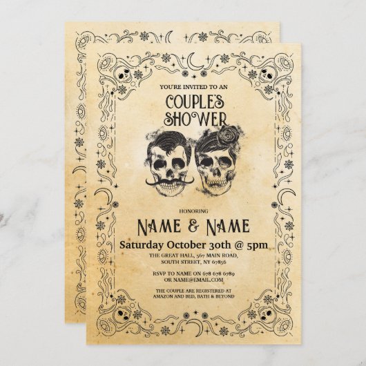Skull Couple's Dusche Party Halloween Gothic Einladung (Vorne/Hinten)