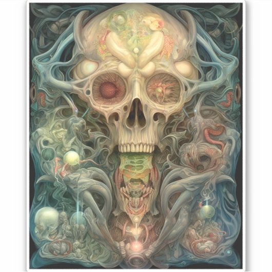 Skull Creepy Surreal Horror Art Aufkleber (Vorderseite)