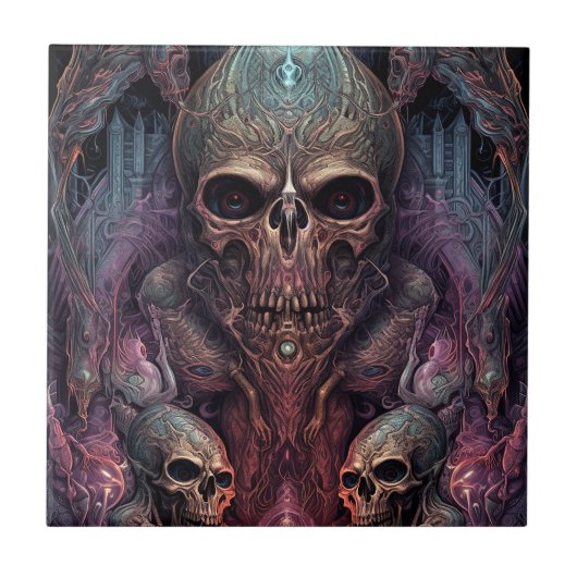 Skull Creepy Surreal Horror Art Fliese (Vorderseite)