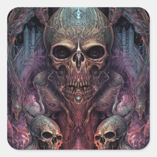Skull Creepy Surreal Horror Art Quadratischer Aufkleber