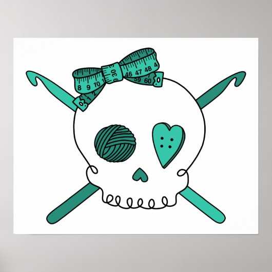 Skull & Crochet Hooks (Türkis) Poster (Vorne)