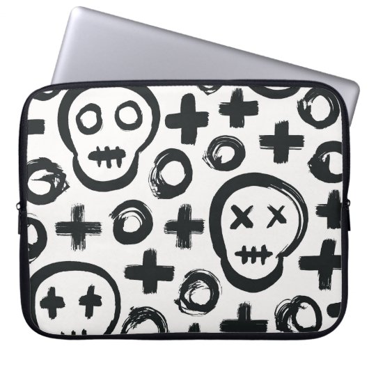 Skull Cross Circle: Nahtlose Dekoration. Laptopschutzhülle (Vorderseite)