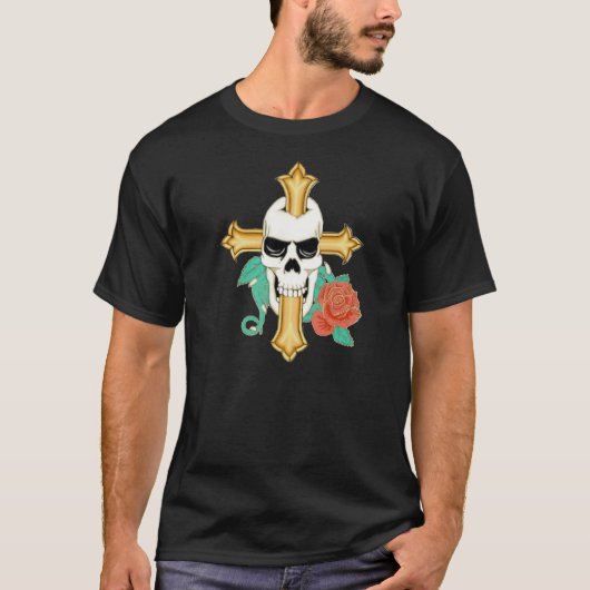 Skull Cross und Rose T-Shirt (Vorderseite)