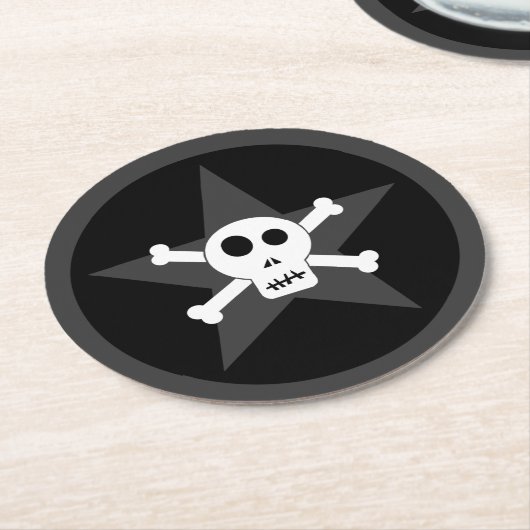 + Skull & Crossbone mit Star + Round Paper Coaste Runder Pappuntersetzer (Angewinkelt)