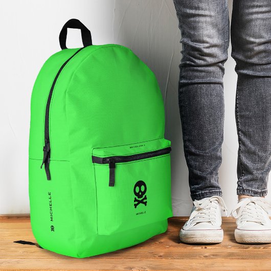 Skull Crossbones Bright Neon Green Stilvoll Bedruckter Rucksack