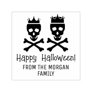 Skull & Crossbones Crowned Couple Happy Halloween Permastempel