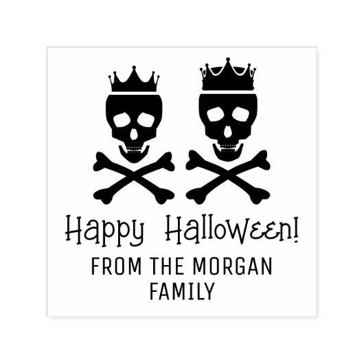 Skull & Crossbones Crowned Couple Happy Halloween Permastempel (Design)