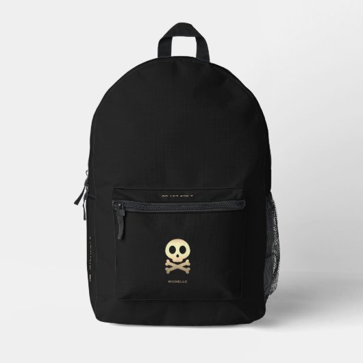 Skull Crossbones Elegantes Schwarzes Gold Bedruckter Rucksack (Vorderseite)