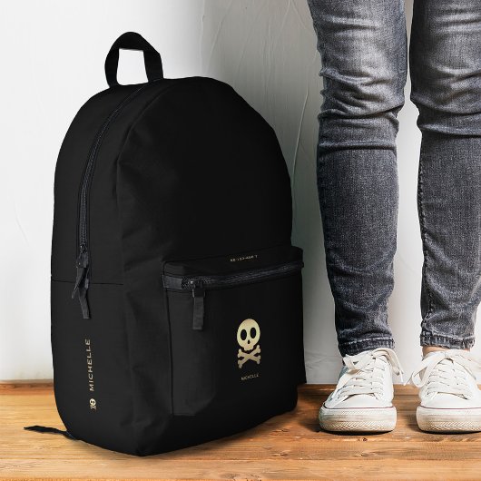 Skull Crossbones Elegantes Schwarzes Gold Bedruckter Rucksack