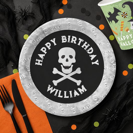 Skull Crossbones Halloween Geburtstagsplatte Pappteller