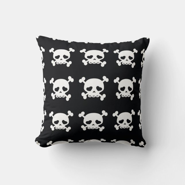 Skull Crossbones: Schwarz-Weiß Muster. Kissen (Vorderseite)