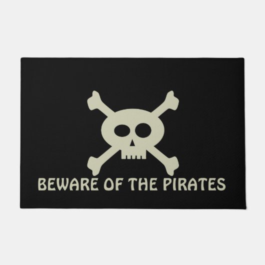 Skull Crossbones Vorsicht vor Piraten Custom Black Fußmatte (Vorderseite)