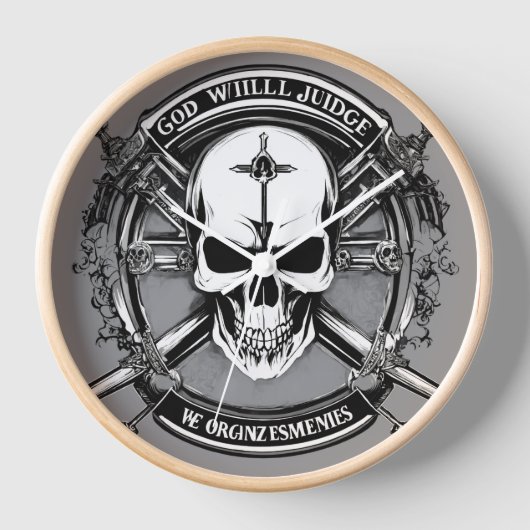 Skull & Crossed Guns Gothic Wall Clock - Gott wird Uhr (Vorderseite)
