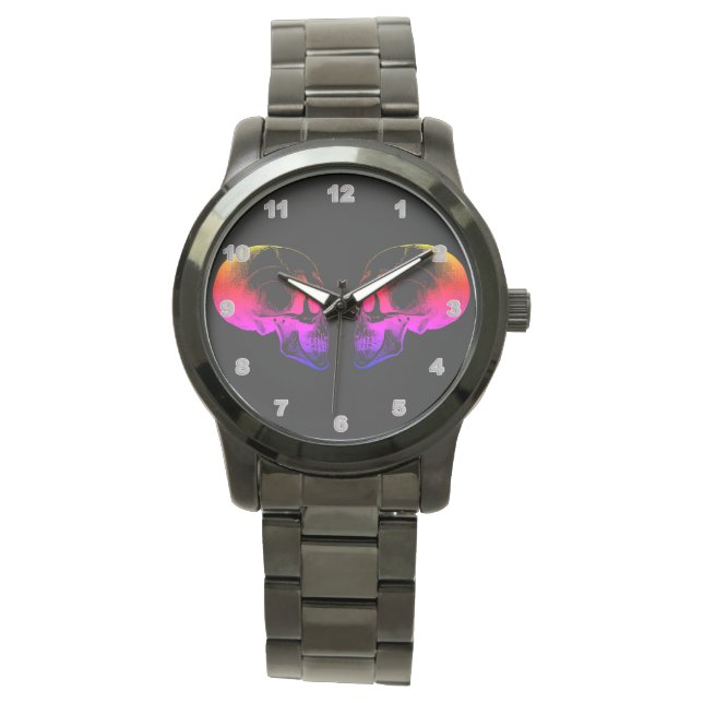 Skull Custom Oversized Black Bracelet Männer Uhr (Vorderseite)