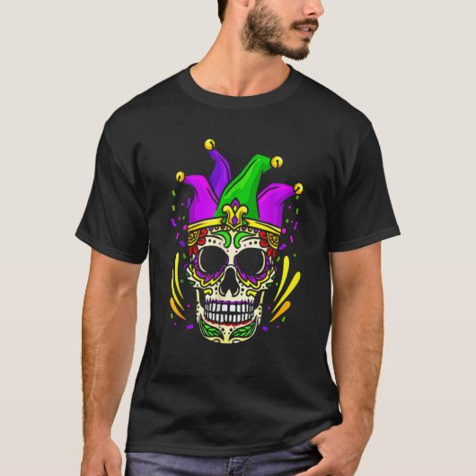 Skull Cute Mardi Gras New Orleans Carnival Festiva T-Shirt (Vorderseite)