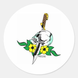 Skull & Dagger Old Skool Tattoo Runder Aufkleber