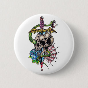 Skull & Dagger Tattoo Button