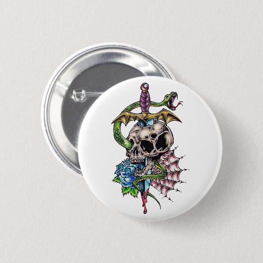 Skull & Dagger Tattoo Button (Vorne & Hinten)