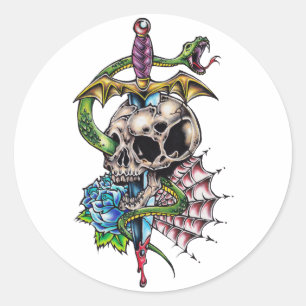 Skull & Dagger Tattoo Runder Aufkleber