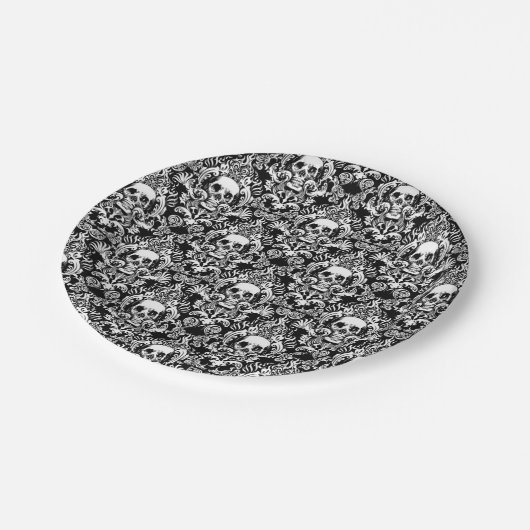 Skull Damask Dinner Plate Pappteller (Schrägansicht)