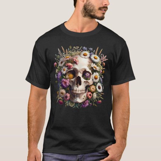Skull Dark Goblincore Ästhetische Wildblume für T-Shirt (Vorderseite)