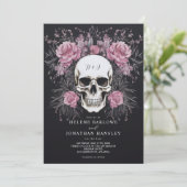 Skull Dark Moody Floral Gothic Wedding Einladung (Stehend Vorderseite)