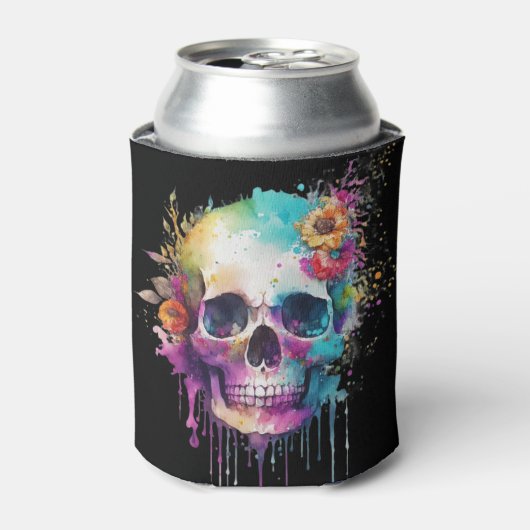 Skull-Design mit bunten Spritzern Dosenkühler (Kanne Vorderseite)