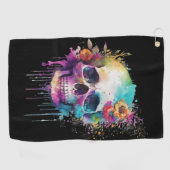 Skull-Design mit bunten Spritzern Golfhandtuch (Horizontal)