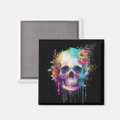 Skull-Design mit bunten Spritzern Magnet (Vorderseite/Rückseite)