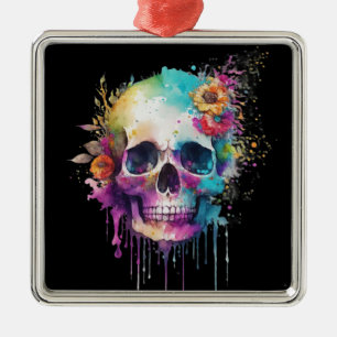 Skull-Design mit bunten Spritzern Ornament Aus Metall