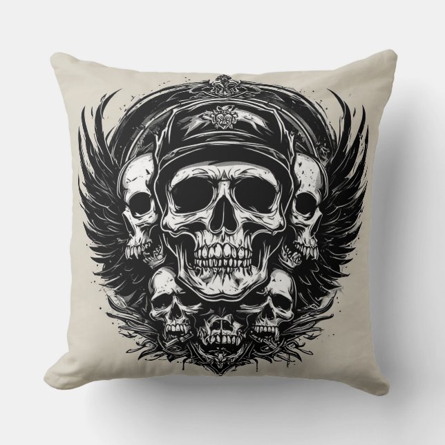 Skull-Design mit Flügeln und Symbolen Kissen (Vorderseite)