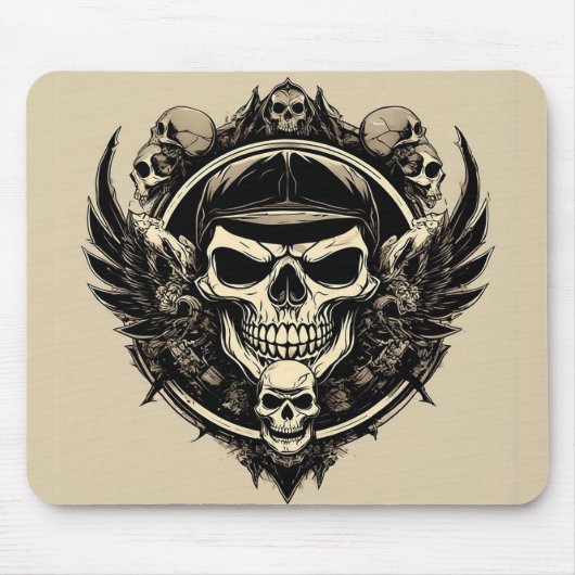 Skull-Design mit Flügeln und Symbolen Mousepad (Vorne)