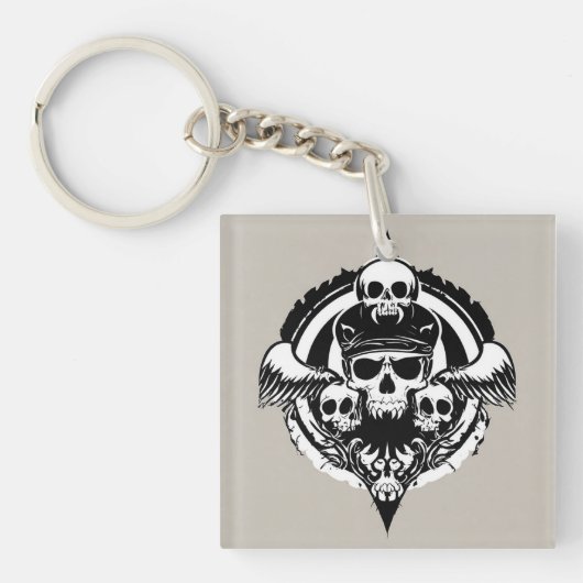 Skull-Design mit Flügeln und Symbolen Schlüsselanhänger (Vorderseite)