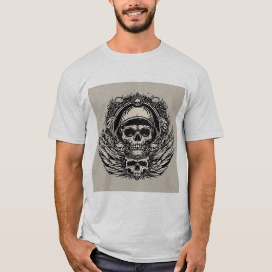 Skull-Design mit Flügeln und Symbolen T-Shirt (Vorderseite)