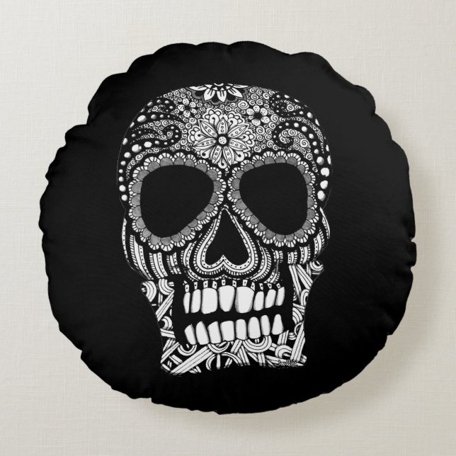 Skull-Design Rundkissen Rundes Kissen (Vorderseite)