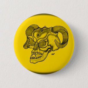 Skull Devil Head Schwarz-Gelb-Design Button