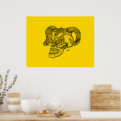 Skull Devil Head Schwarz-Gelb-Design Poster (Küche)
