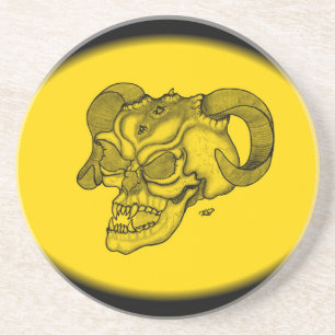 Skull Devil Head Schwarz-Gelb-Design Sandstein Untersetzer
