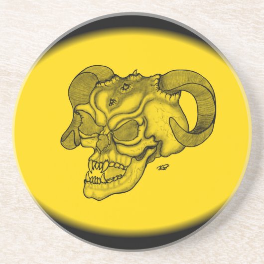 Skull Devil Head Schwarz-Gelb-Design Sandstein Untersetzer (Vorne)