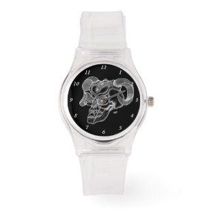 Skull Devil Head Schwarz-Weiß-Design Armbanduhr