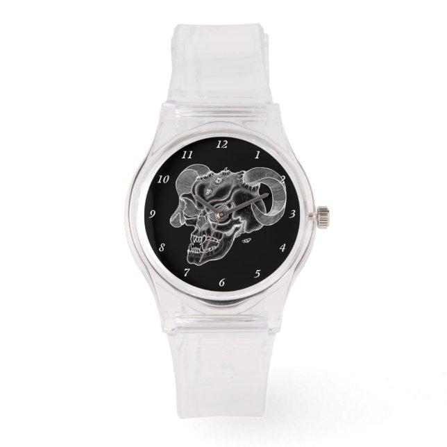 Skull Devil Head Schwarz-Weiß-Design Armbanduhr (Vorderseite)