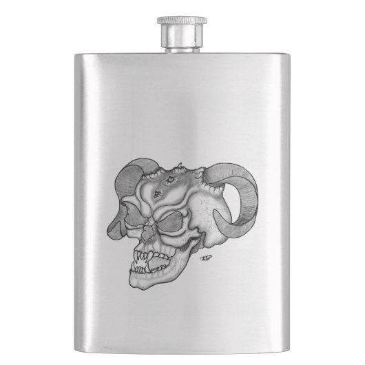 Skull Devil Head Schwarz-Weiß-Design Flachmann (Vorderseite)