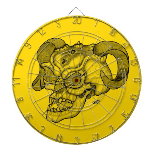 Skull Devil Kopf Schwarz-Gelb-Design Dartscheibe (vorne)