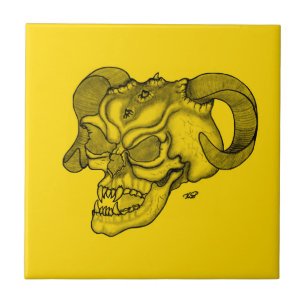 Skull Devil Kopf Schwarz-Gelb-Design Fliese