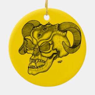 Skull Devil Kopf Schwarz-Gelb-Design Keramikornament